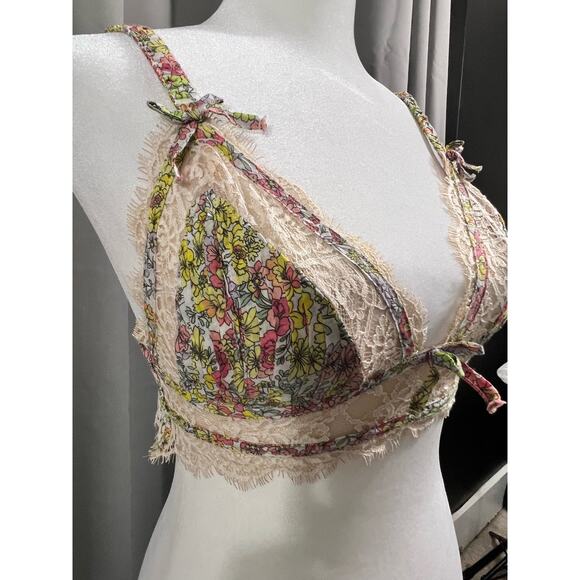 For Love and Lemons Calico Prairie Floral and Lace Print Boho Cottagecore Bra S - Picture 2 of 7